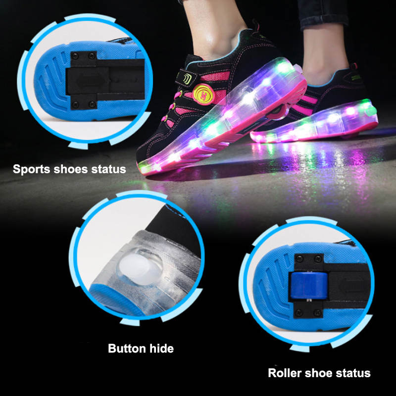 Roller Shoes Girls Boys Flashing Sneakers Outdoor Skates-Blue