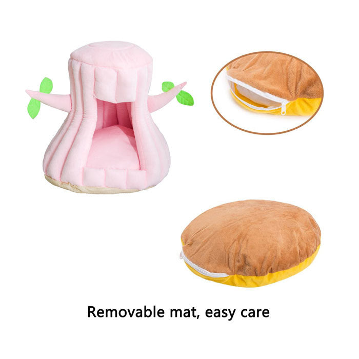 Stump Shape Cozy Pet Bed Warm Sleeping Bed for Cats and Puppy-Pink