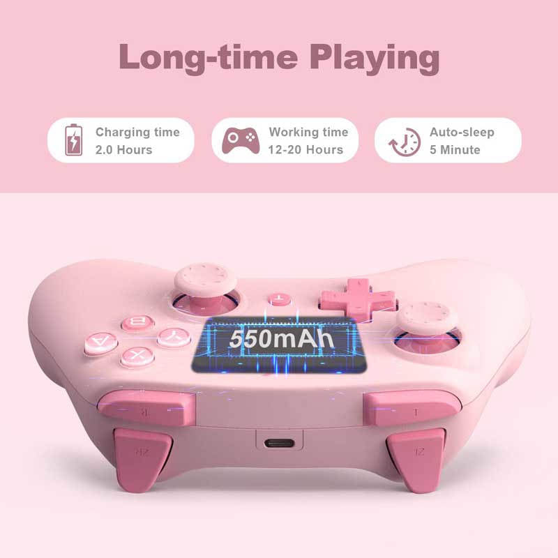 Wireless Controller with Turbo Wake-up Motion Vibratio for Nintendo Switch/Switch Lite/OLED-Pink