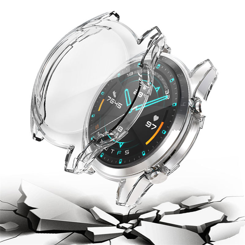 TPU Screen Protector Case For Huawei Watch GT2 42mm&46mm with HD Tempered Glass-Clean