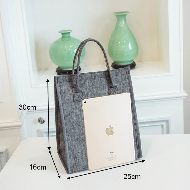 Waterproof Portable Lunch Bento Bag Velcro Insulated Picnic Handbag-Light Grey