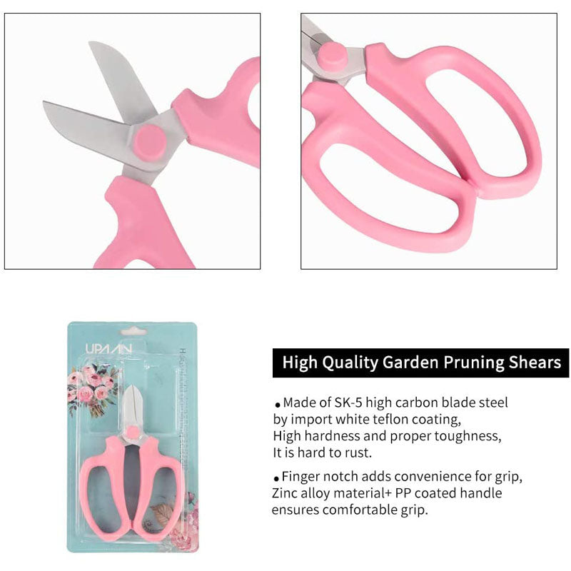 Professional Garden Scissors Teflon Coating with Comfort Grip Handle,Garden Plants Pruning Tool -Pink