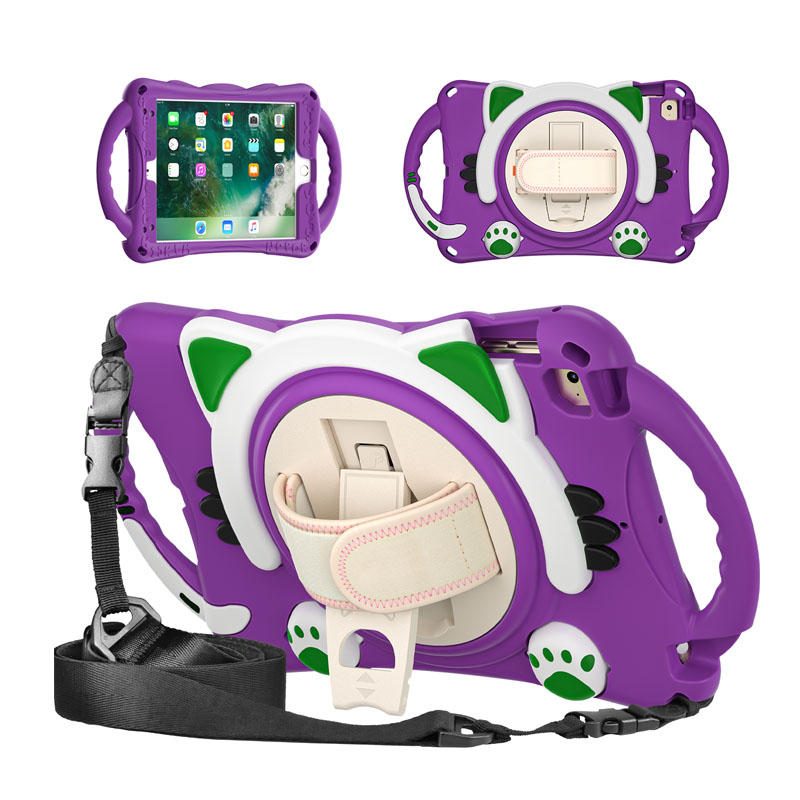 CatA iPad Silicone Case For iPad Mini 5 4 3 2 1 Built-in Handle Stand With a Strap-Purple