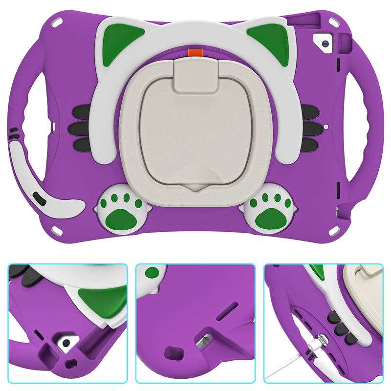 CatB Silicone Case For iPad 10.2 Air10.5 Pro10.5 Shockproof Shoulder Strap Handle Stand-Purple