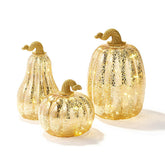 3Pcs Mercury Glass Pumpkin Light with Timer for Halloween Decor-Gold