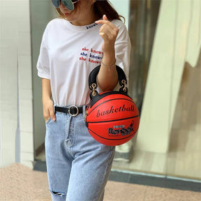 Basketball Shaped Handbags PU Adjustable Strap Messenger Bag for Women Girls-Red