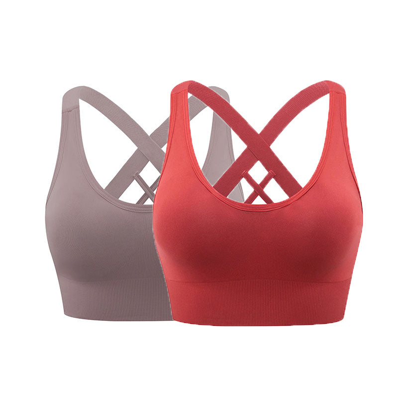 2 Pcs High Impact Sports Bra Medium Support Quick Dry Athletic Vest-Set2