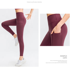 High Waisted Leggings for Women Stretchy Soft Yoga Pants with Pockets-RedBrown