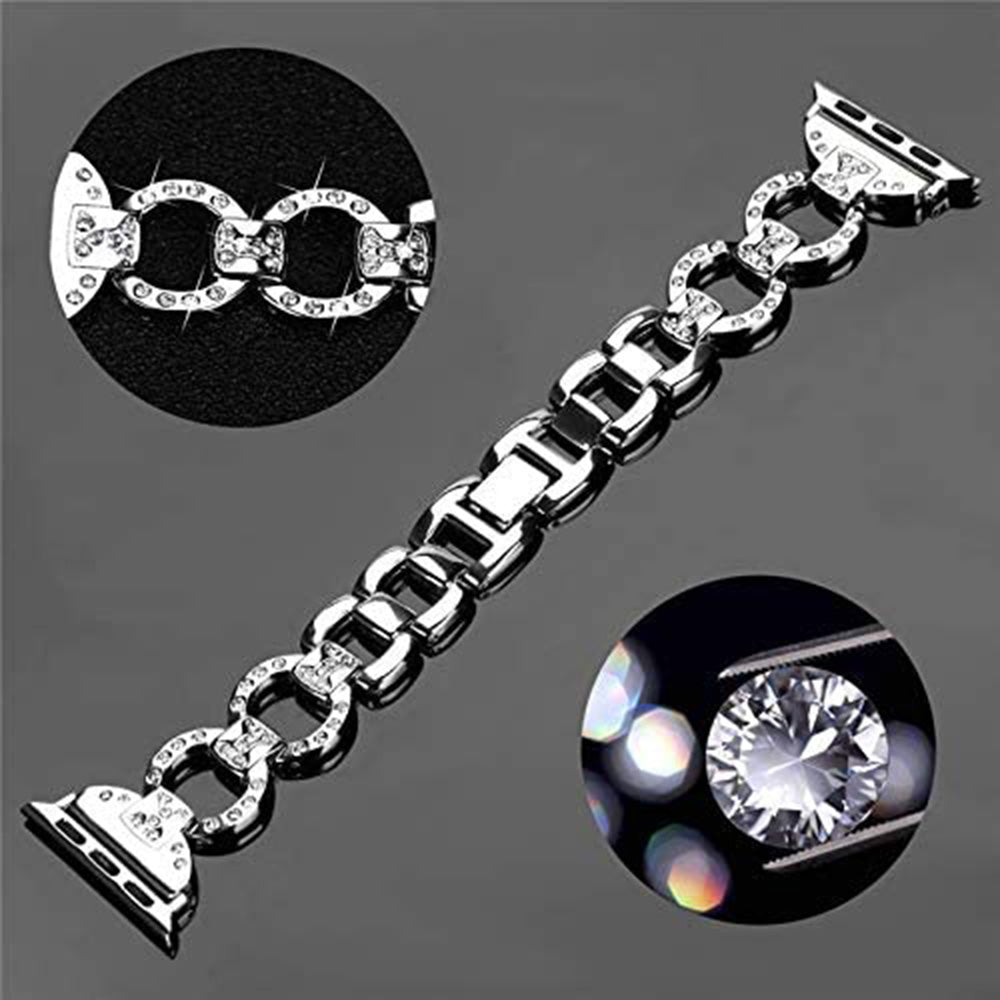Adjustable Metal Watch Band With Diamonds For Apple Watch SE/6/5/4/3/2/1(Silver)