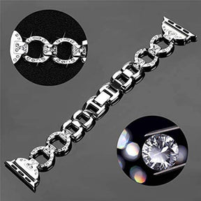 Adjustable Metal Watch Band With Diamonds For Apple Watch SE/6/5/4/3/2/1(Silver)