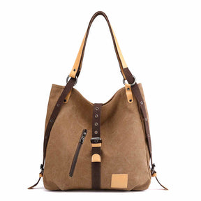 Women Canvas Bag Casual Backpack Vintage Shoulder Bag-Coffee