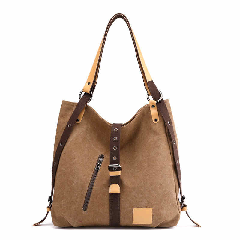 Women Canvas Bag Casual Backpack Vintage Shoulder Bag-Coffee