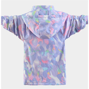 Girls Outdoor Jacket Floral Fleece Removable Light Windproof with Hood-Purple