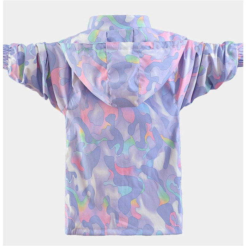 Girls Outdoor Jacket Floral Fleece Removable Light Windproof with Hood-Purple