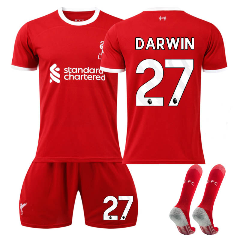 Liverpool Home Jersey DARWIN #27 Soccer Jersey Kids Adult 3-Pieces Jersey Kits