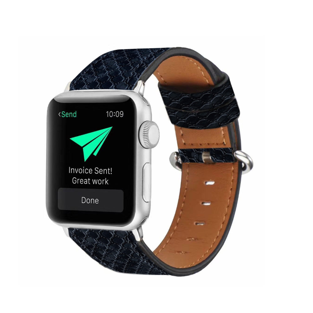 Snakeskin Pattern PU Leather Watch Band Microfiber Design For Apple Watch SE/6/5/4/3/2/1(Black)