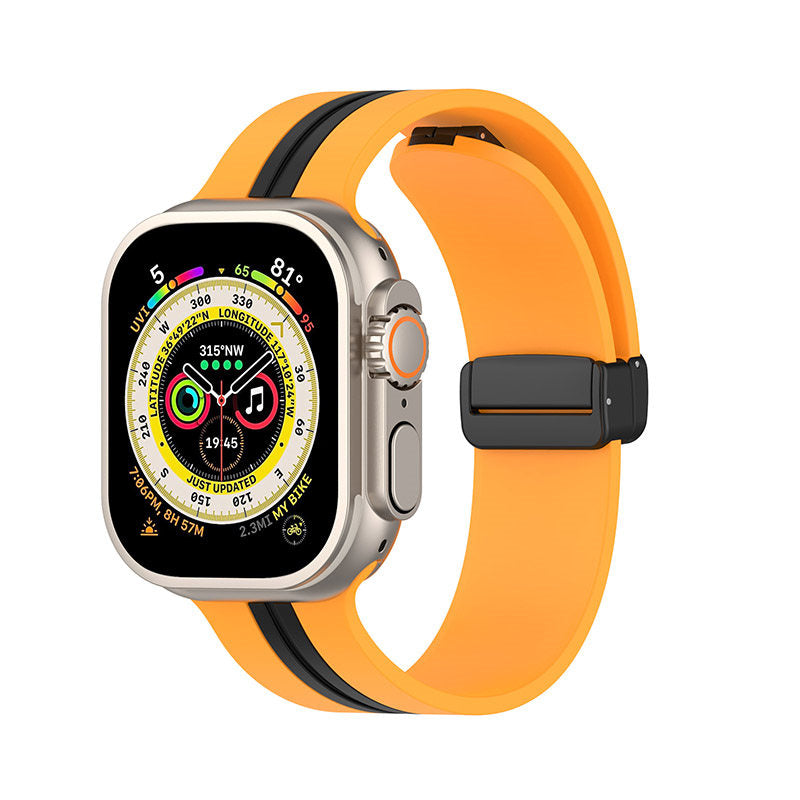 Silicone Bicolor Band with Magnetic Folding Buckle for Apple Watch-7