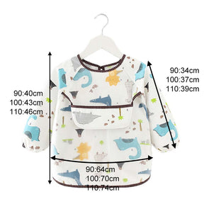 Kids Waterproof Art Smock Cartoon Long Sleeve Aprons with Bib-Dinosaur