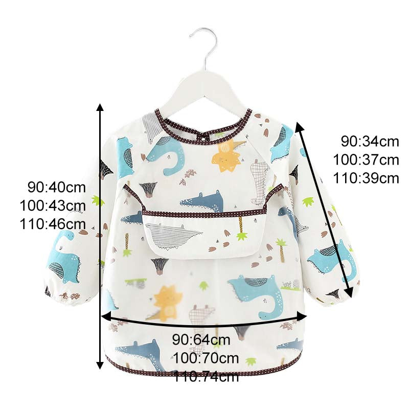 Kids Waterproof Art Smock Cartoon Long Sleeve Aprons with Bib-Dinosaur