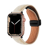 Vintage Leather Band Folding Buckle Replacement Strap for Apple Watch-Starlight