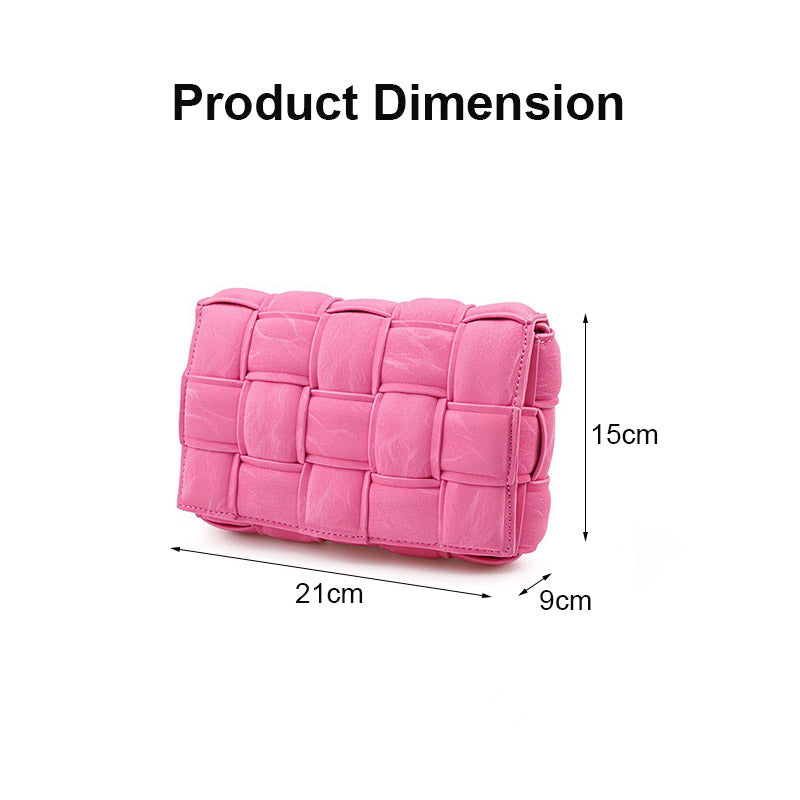 Casual Soft Crossbody Bag Square Design Braided Handbag-Pink