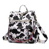 Fashion Backpack Multipurpose Print Leather Travel Shoulder Bag-White Cow Pattern