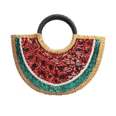 Women Semi-circle Rattan Handbags Watermelon Straw Bag