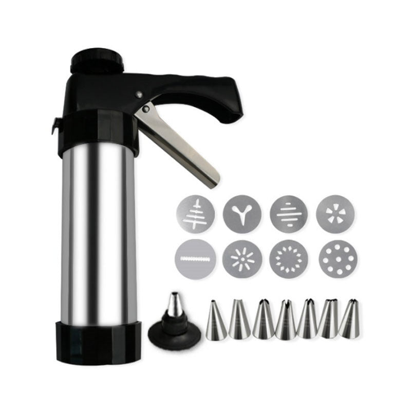 Stainless Steel Cookie Press Gun with 8 Discs Molds and Icing Nozzles Tips