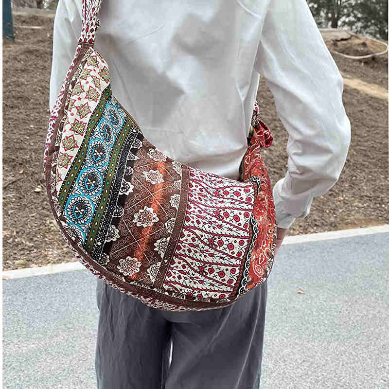 Womens Sling Crossbody Bag Ethnic Print Shoulder Bag with Adjustable Strap-W