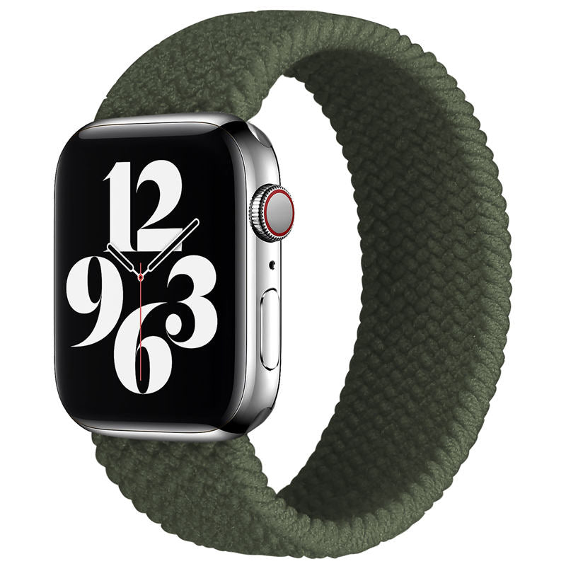 Sport Braided Solo Loop Strap Elastic Nylon Band for iWatch SE/6/5/4/3/2/1-Green
