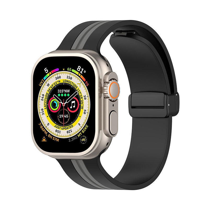 Silicone Bicolor Band with Magnetic Folding Buckle for Apple Watch-6