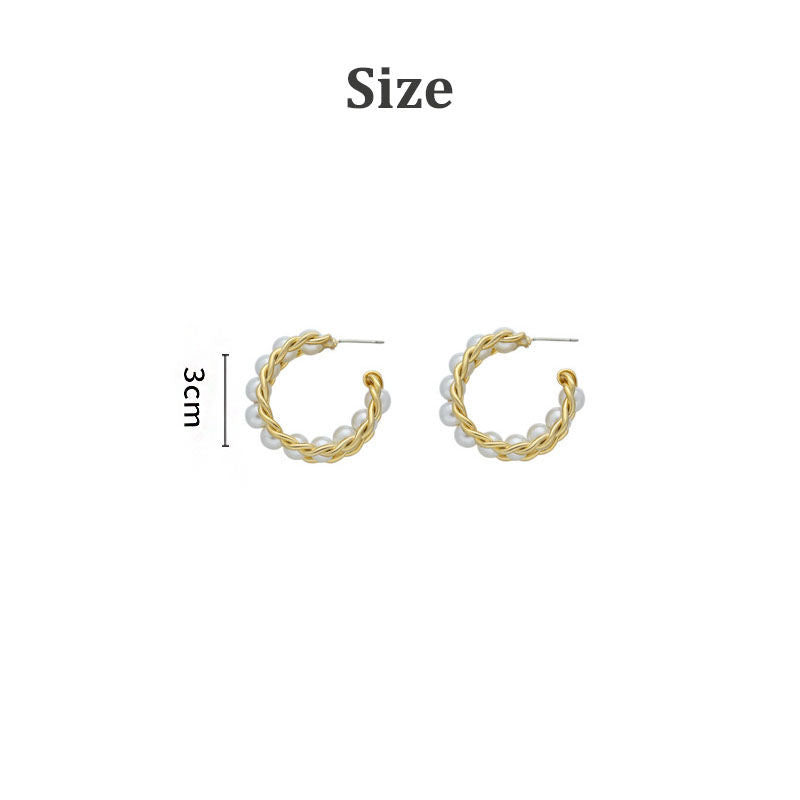 Small Pearl Hoop Earrings Twist Stud For Women Teen Girls