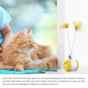 Cat Balance Swing Car Toy with Catnip Ball Feather Stick Interactive Pet Toys-Yellow