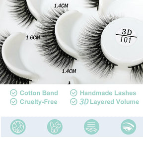 10 Pairs 3D False Eyelashes Reusable Wispy Cat Eye Natural Look Lashes-101