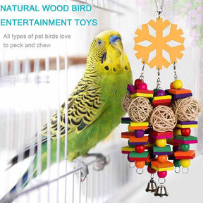 Parrot Chew Toy with Bell and Color Wooden Beads