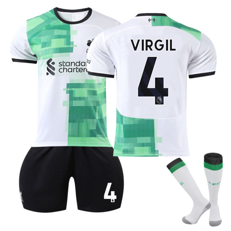 Liverpool Away Jersey VIRGIL #4 Soccer Jersey Kids Adult 3-Pieces Jersey Kits