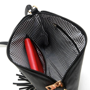 Lightweight Medium Crossbody Bag with Tassel-BlackRed