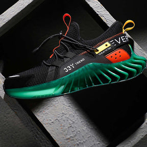 Trendy Mens Running Sneakers Mesh Comfortable Lightweight Tennis Shoes-Black Green