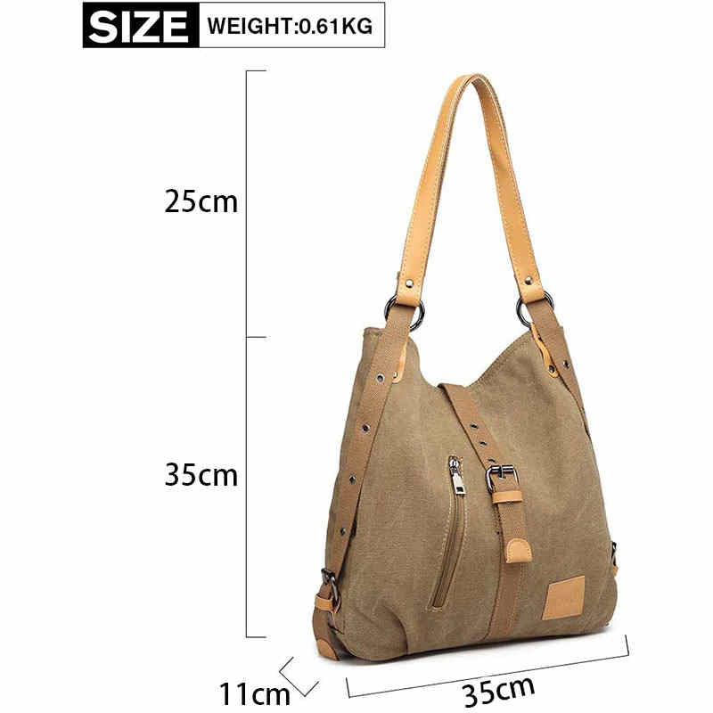 Women Canvas Bag Casual Backpack Vintage Shoulder Bag-Khaki