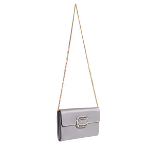 Womens Fashion Square Buckle Design Evening Bag with Chain Strap-Silver