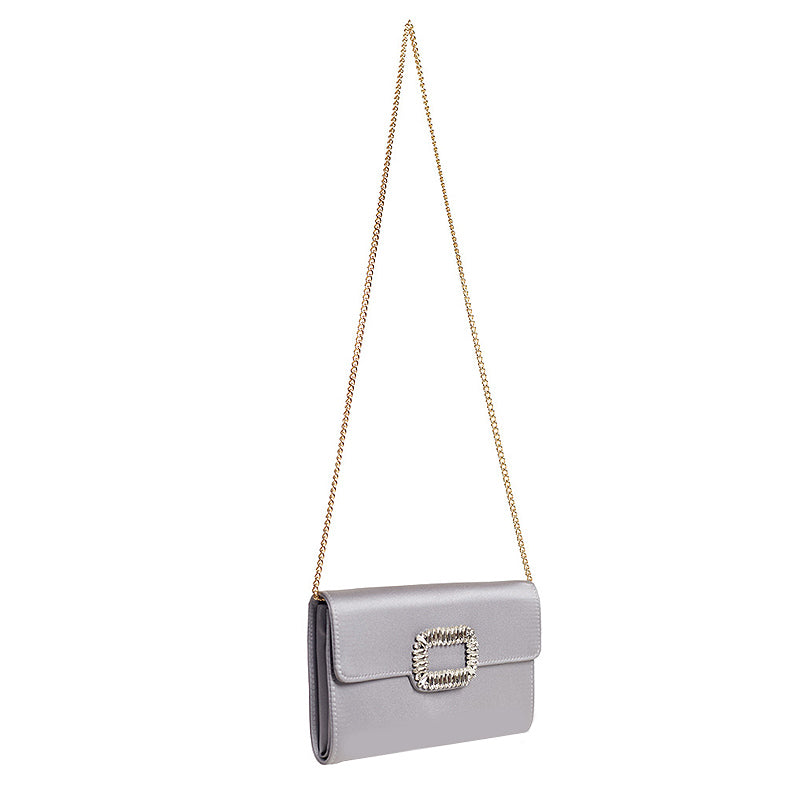 Womens Fashion Square Buckle Design Evening Bag with Chain Strap-Silver