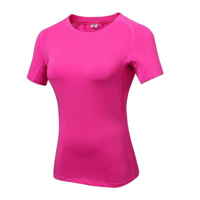 Adore Women Pro Short Sleeve T-Shirt Tight Elasticity Perspiration Quick Drying Yoga Tops For Training Running Fitness 2013-Rose Red