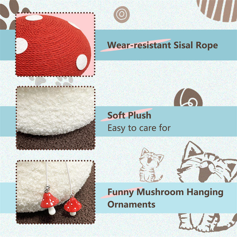 Mushroom Cat Scratching Post with Hanging Interactive Toys for Kitty