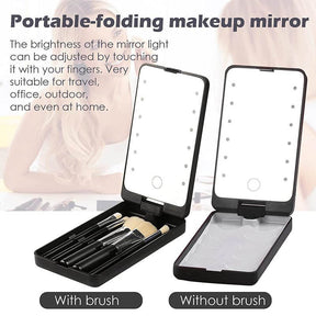 Folding Touch LED Makeup Mirror Lockable Jewelry Display Box Necklace Earing Storage Case 10X Magnifying Mirror White