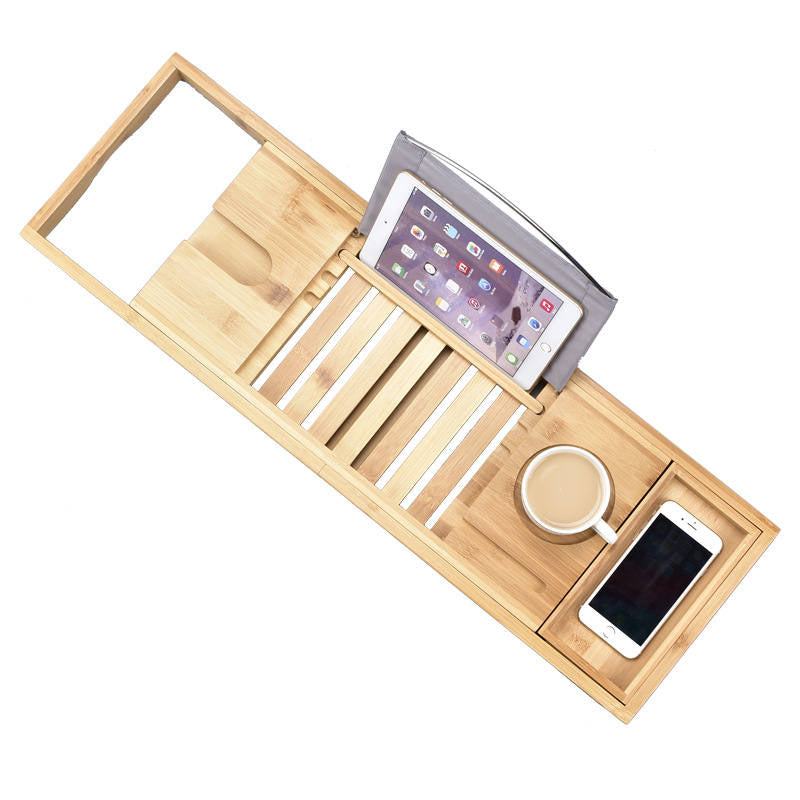 Bamboo Bathtub Tray Caddy Expandable Placed Book Smartphone and Wine Holder