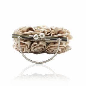 Roses Clutch Purse Satin Money Clip Evening Handbag-Apricot