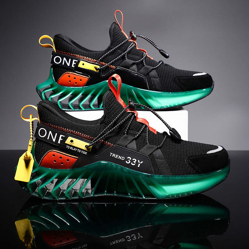 Trendy Mens Running Sneakers Mesh Comfortable Lightweight Tennis Shoes-Black Green