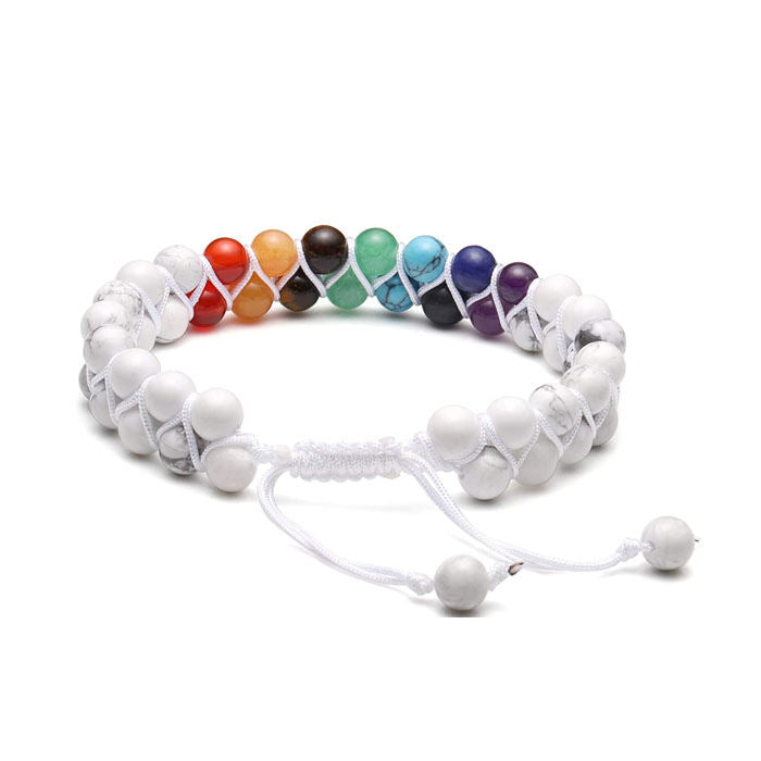 Bead Bracelet 7 Chakras Healing Crystals Bracelet Stone Beads Double Layer Bracelets-White