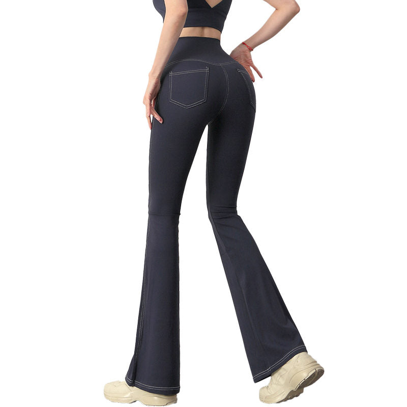 Womens Bootcut Yoga Pants High Waisted with Pockets Stretch Leggings-Blue