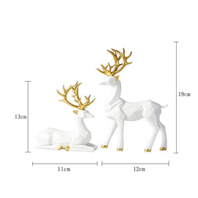 2Pcs Nordic Resin Geometric Elk Sitting Standing Deer Statues for Living Room-White